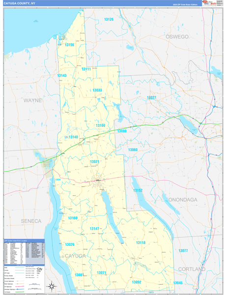 Cayuga County, NY Zip Code Wall Map