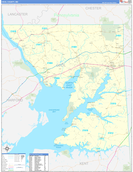 Cecil County, MD Carrier Route Wall Map