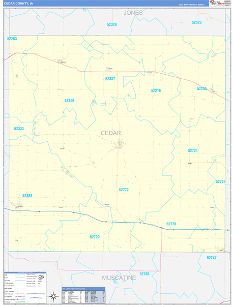 Cedar County, IA Zip Code Wall Map