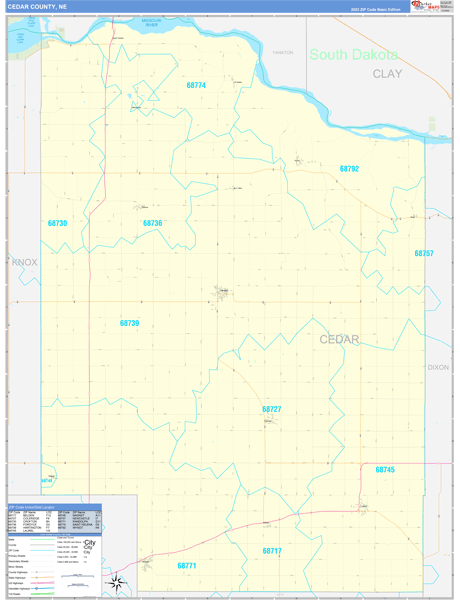 Cedar County, NE Zip Code Wall Map
