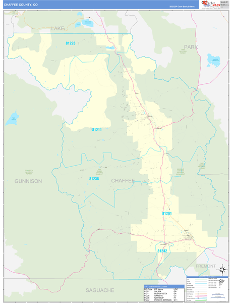 Chaffee County, CO Wall Map Basic Style