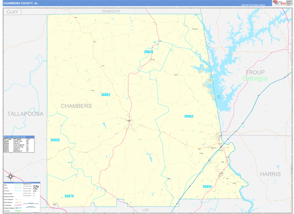 Chambers County, AL Zip Code Map