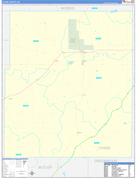 Chase County, KS Wall Map Basic Style