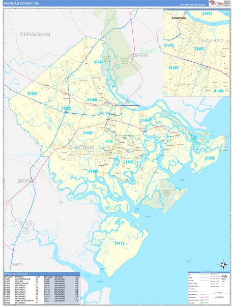 Chatham County Wall Map Basic Style
