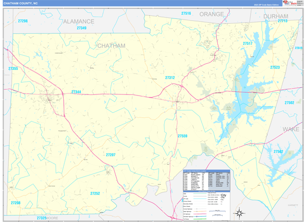 Chatham County Wall Map Basic Style
