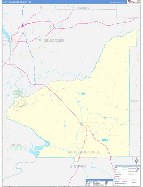 Chattahoochee County, GA Carrier Route Wall Map