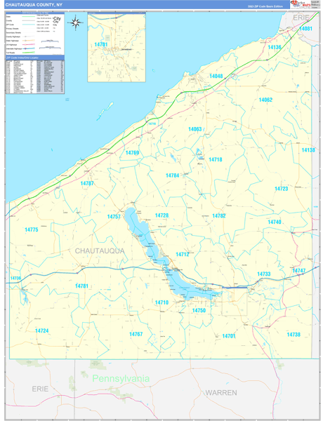 Chautauqua County, NY Zip Code Wall Map