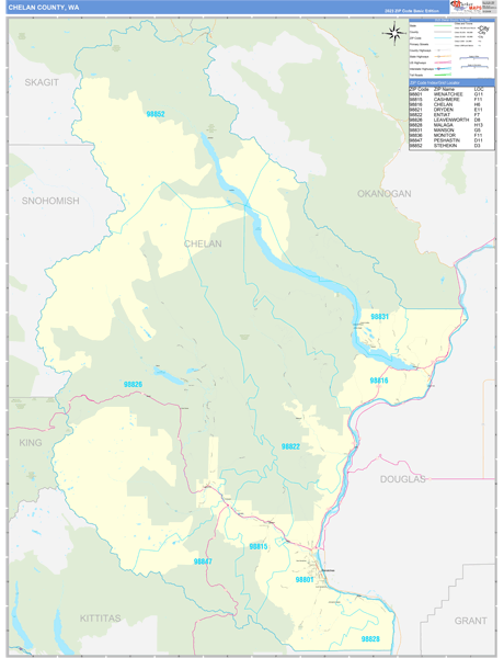 Chelan County, WA Wall Map Basic Style