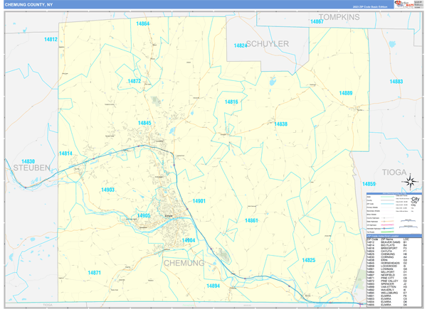 Chemung County, NY Carrier Route Wall Map