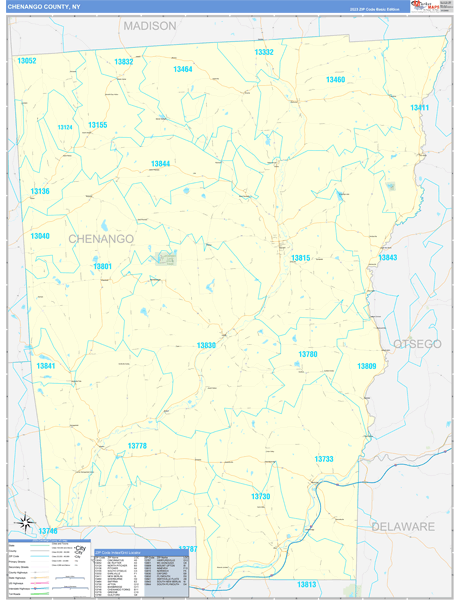 Chenango County, NY Zip Code Wall Map