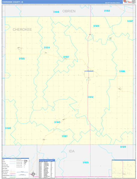 Cherokee County, IA Wall Map Basic Style