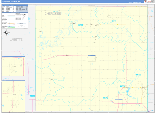 Cherokee County, KS Zip Code Wall Map