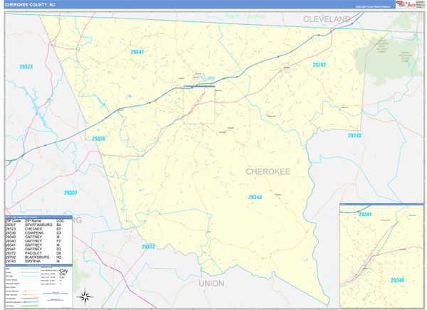 Cherokee County, SC Wall Map Basic Style