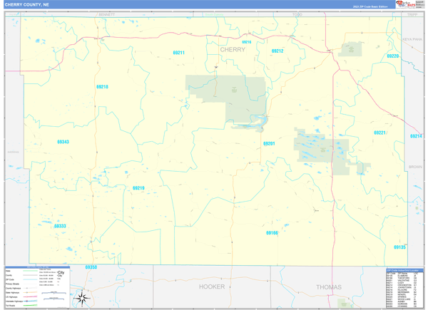Cherry County, NE Wall Map Basic Style