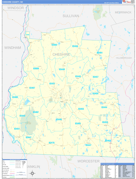 Cheshire County, NH Wall Map Basic Style