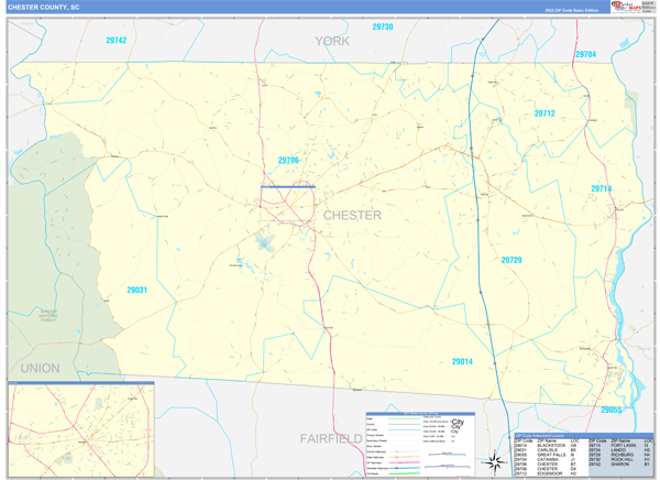 Chester County, SC Zip Code Wall Map