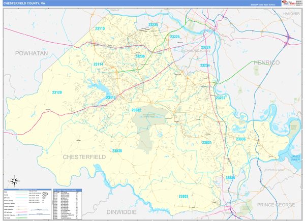 Chesterfield County, VA Zip Code Map