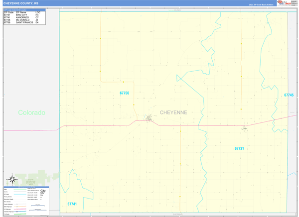 Cheyenne County, KS Zip Code Wall Map