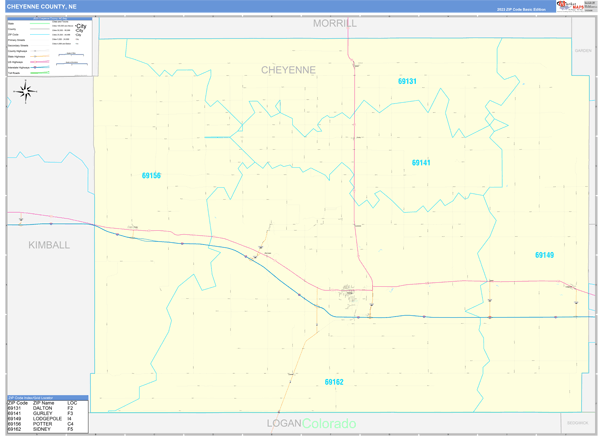Cheyenne County, NE Carrier Route Wall Map