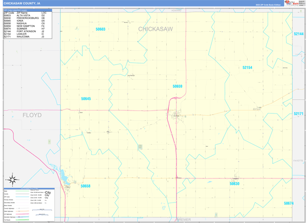 Chickasaw County, IA Wall Map Basic Style