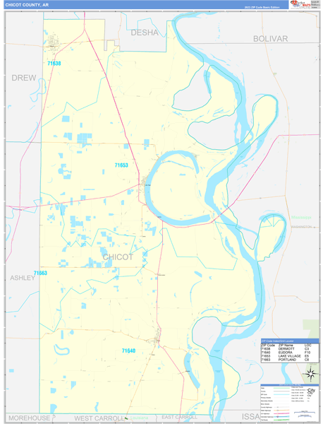 Chicot County, AR Carrier Route Wall Map