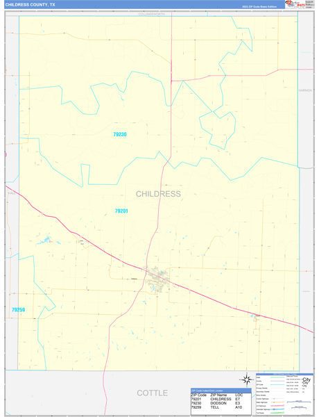 Childress County, TX Carrier Route Wall Map