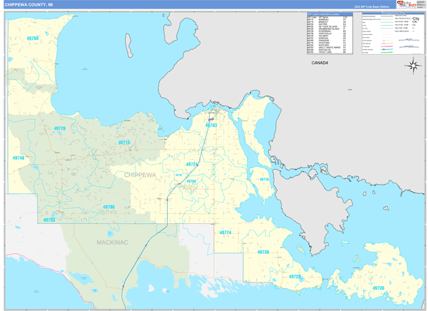 Chippewa County, MI Zip Code Map