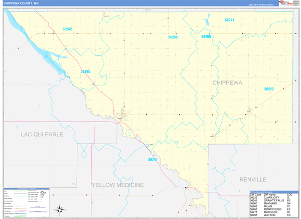 Chippewa County, MN Zip Code Wall Map