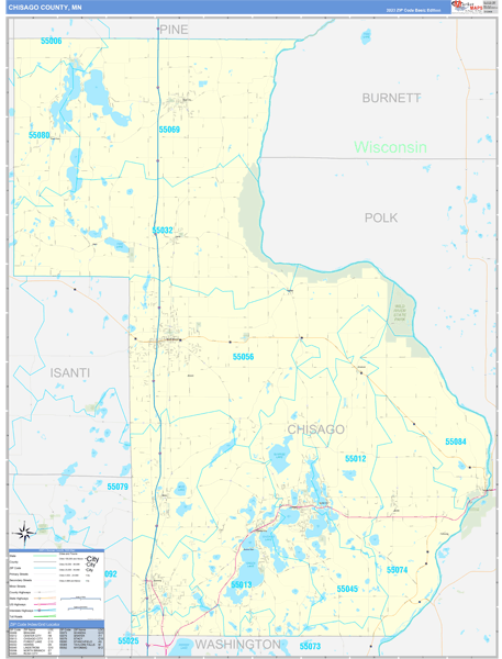 Chisago County, MN Wall Map Basic Style