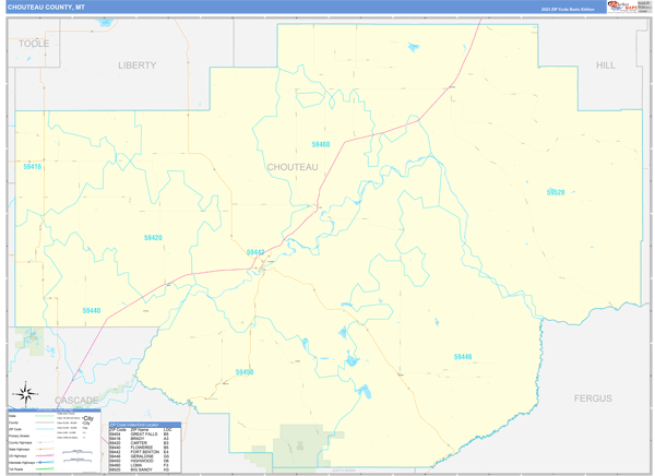 Chouteau County, MT Zip Code Map