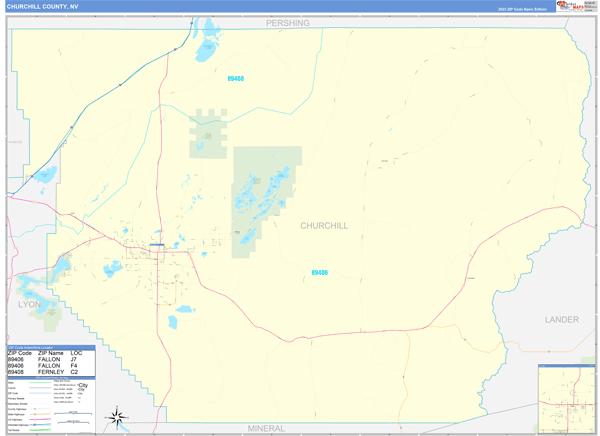 Churchill County, NV Zip Code Wall Map