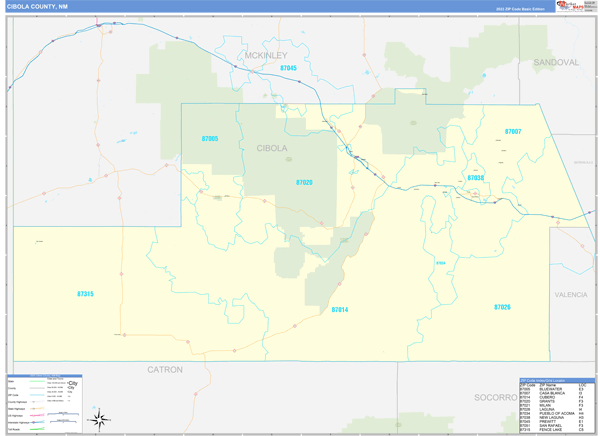 Cibola County, NM Zip Code Wall Map