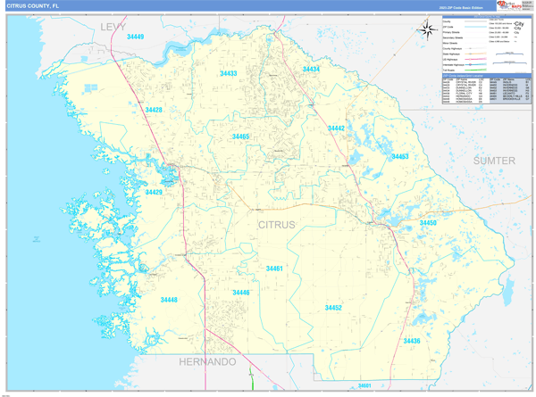 Citrus County, FL Wall Map Basic Style