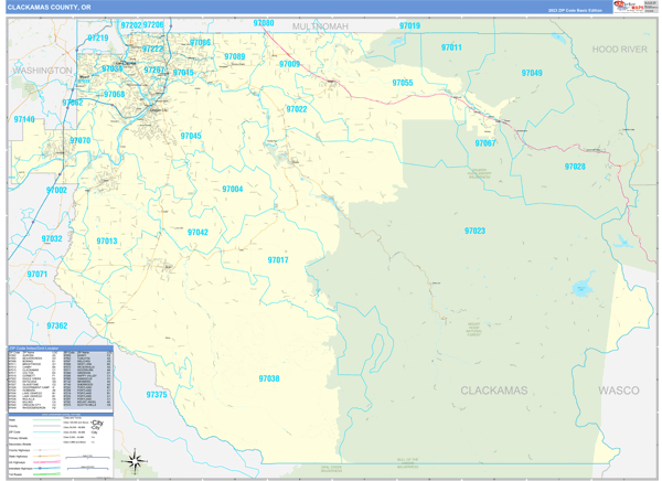 Clackamas County, OR Wall Map Basic Style