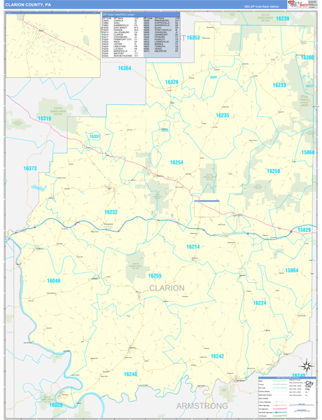 Clarion County, PA Zip Code Wall Map