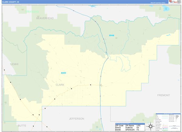 Clark County, ID Zip Code Wall Map