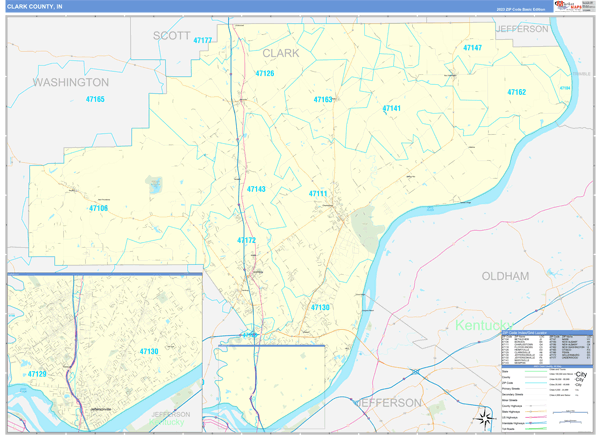 Clark County, IN Zip Code Wall Map