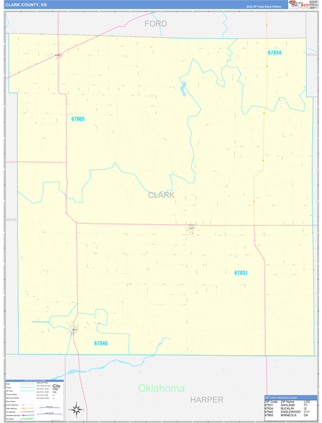Clark County, KS Wall Map Basic Style