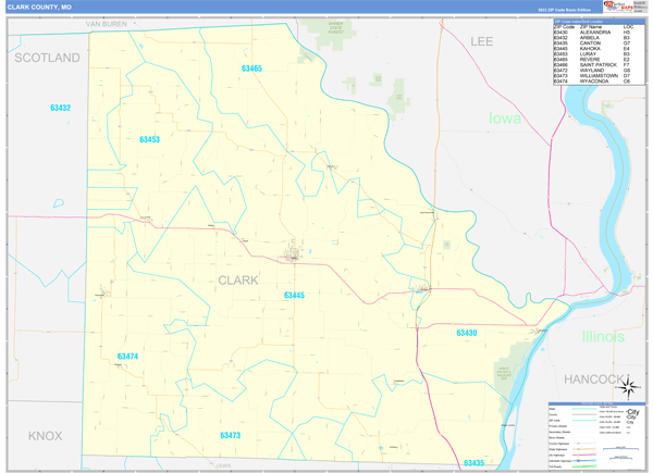 Clark County, MO Zip Code Wall Map