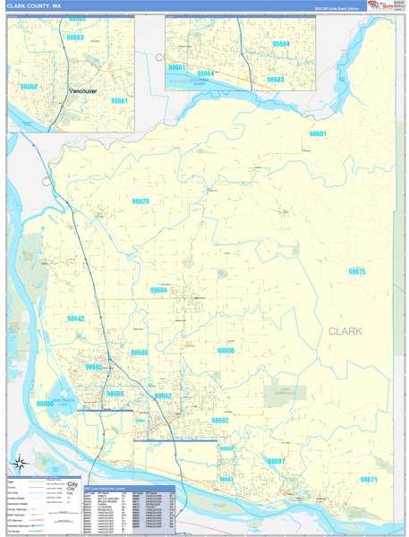 Clark County, WA Wall Map Basic Style