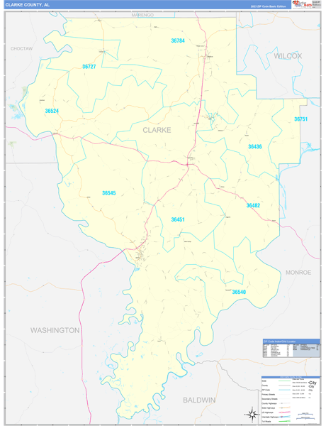 Clarke County, AL Wall Map Basic Style