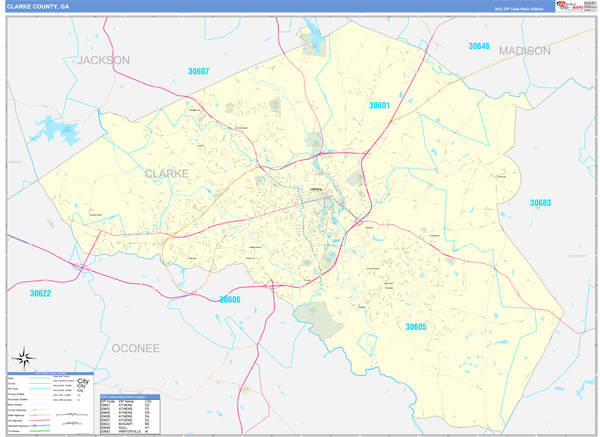 Clarke County, GA Wall Map Basic Style
