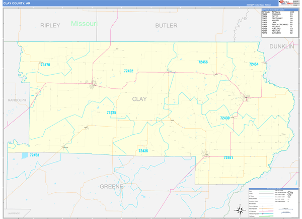 Clay County, AR Wall Map Basic Style