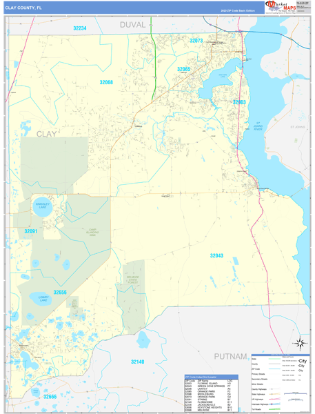 Clay County, FL Zip Code Map