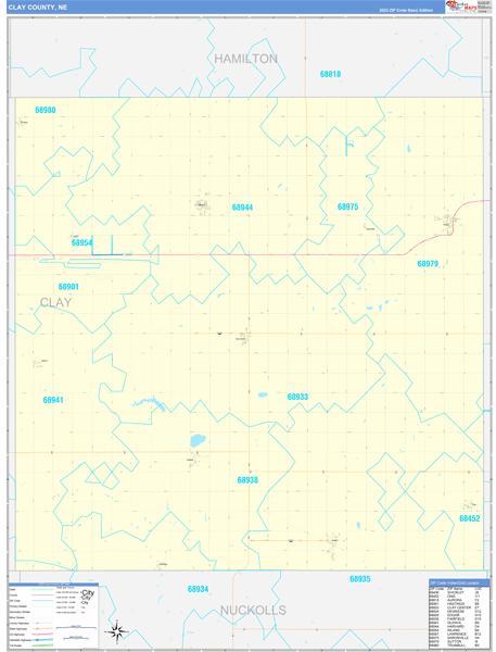 Clay County, NE Wall Map Basic Style