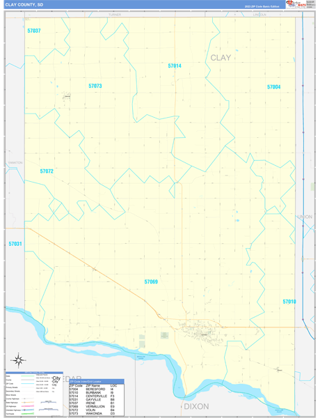 Clay County, SD Wall Map Basic Style