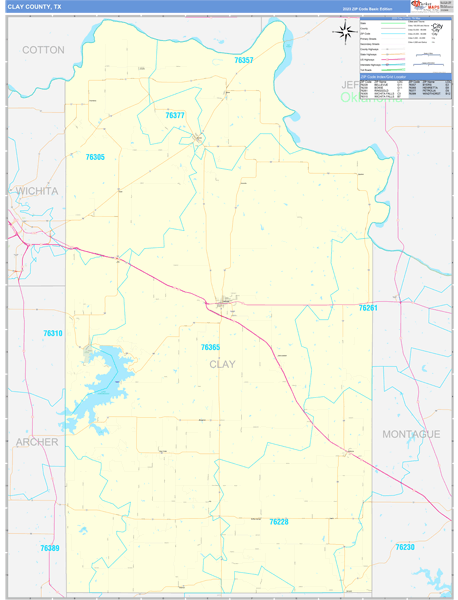 Clay County, TX Zip Code Map