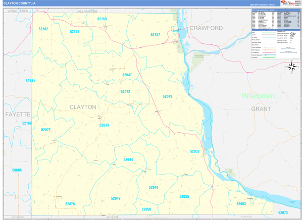 Clayton County, IA Wall Map Basic Style