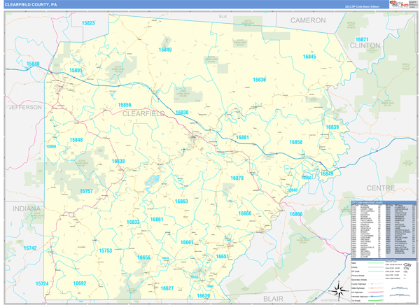 Clearfield County, PA Zip Code Map