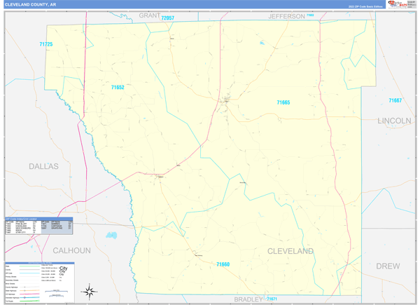 Cleveland County, AR Wall Map Basic Style